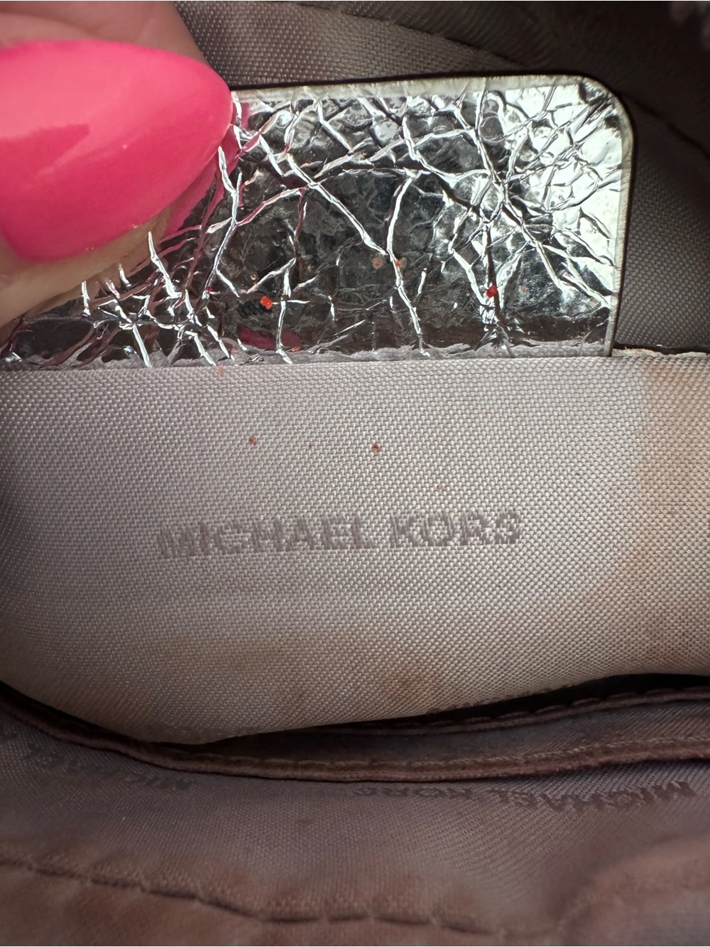 Michael Kors Jet Set East West Crossbody Bag Crinkled Silver Missing Strap - Picture 8 of 11